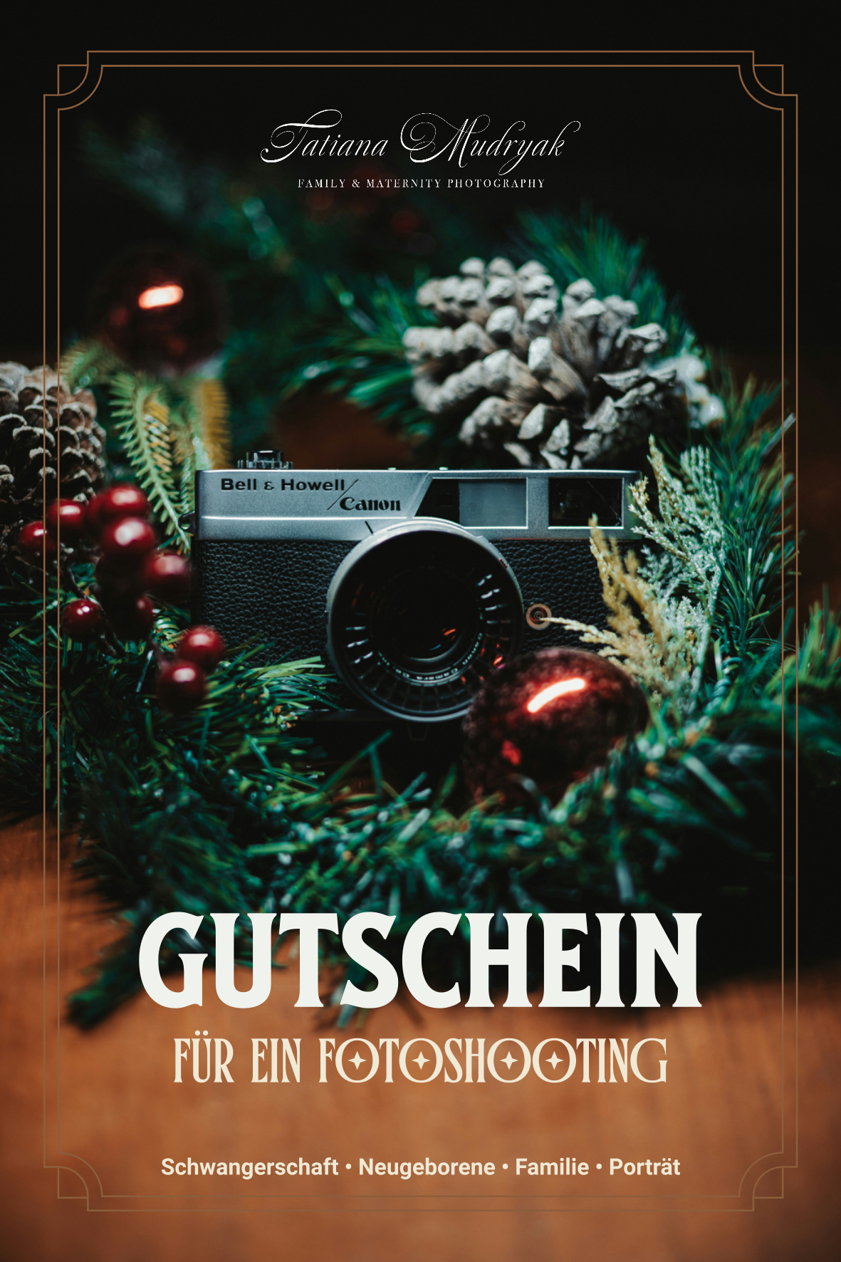 Photoshoot Gift Certificate | Xmas NewYear Design | ENG/DE/RUS
