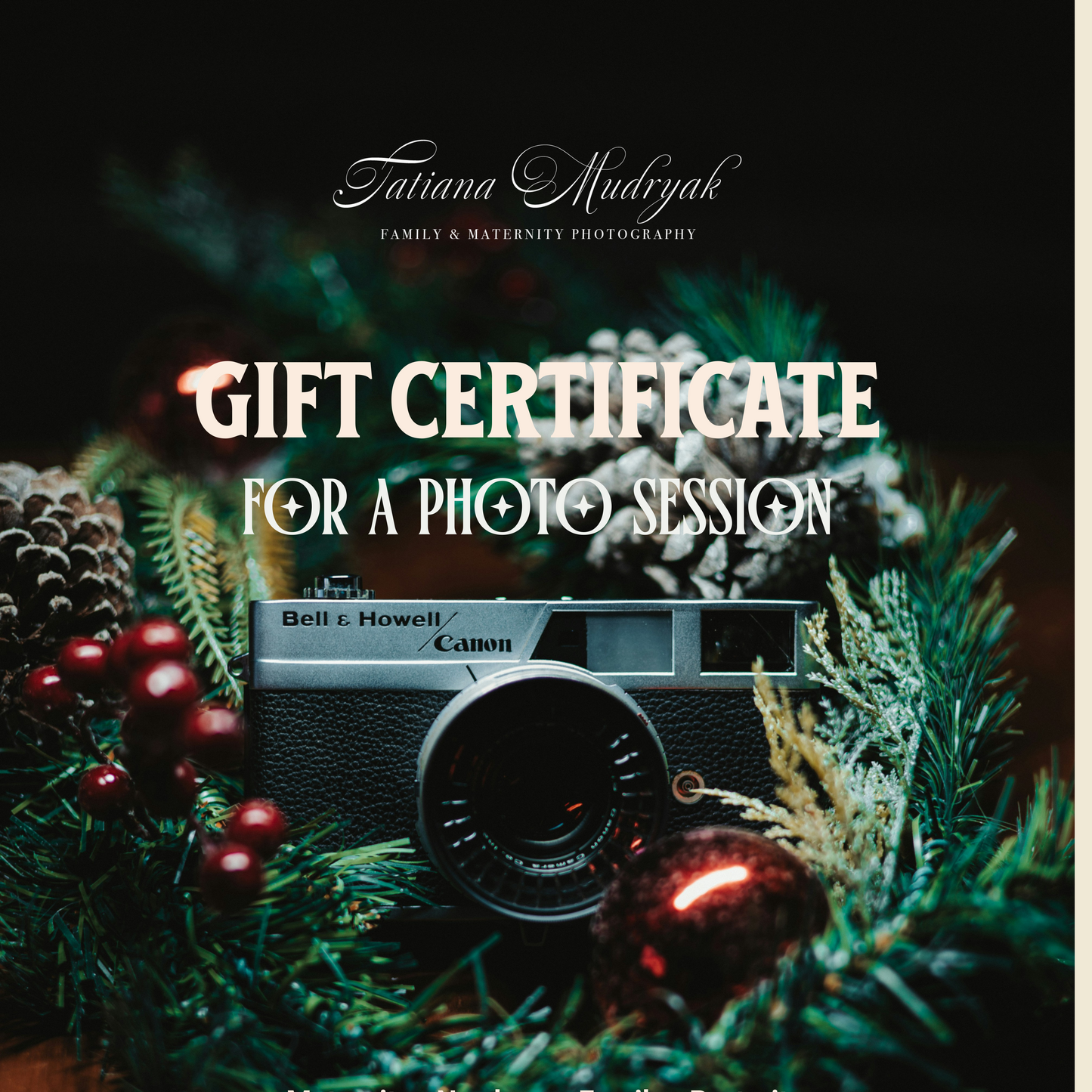 Photoshoot Gift Certificate | Xmas NewYear Design | ENG/DE/RUS