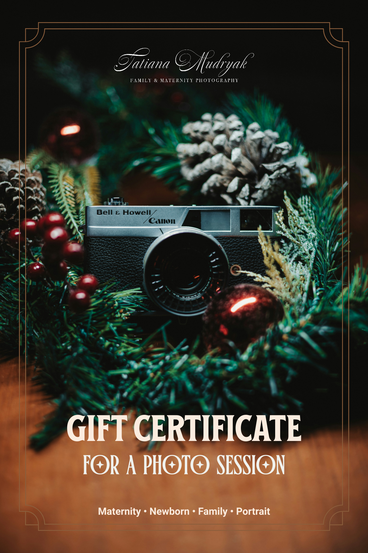 Photoshoot Gift Certificate | Xmas NewYear Design | ENG/DE/RUS
